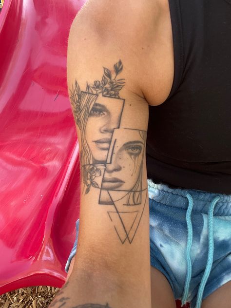 Gemini Arm Tattoo For Women, Two Face Tattoo Woman, Two Faces Tattoo Woman, Gemini Face Tattoo, Gemini Tattoo Aesthetic, Gemini Goddess Tattoo, Two Faces Tattoo, Gemini Inspired Tattoos, Gemini Tattoo For Women