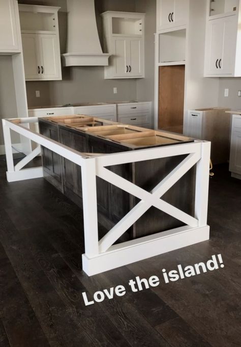 #kitchenrenovation #kitchenmakeover #kitchen Large Kitchen Island Plans, 4 X 7 Kitchen Island, Kitchen Islands Diy Plans, End Of Island Shelves, Bathroom Vanity Into Kitchen Island, Mobile Home Island Remodel, Kitchen Island And Bar Ideas, Island Cabinets Ideas, 6x4 Kitchen Island