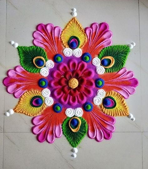 Rangoli Design Of Flowers, Flower Easy Rangoli Designs, Easy Rangila Designs, Colorful Rangoli Designs For Diwali, रंगोली Design, Big Rangoli Designs For Competition, Ragoli Color Design, Rangoli Easy Design, Easy Rangoli Ideas