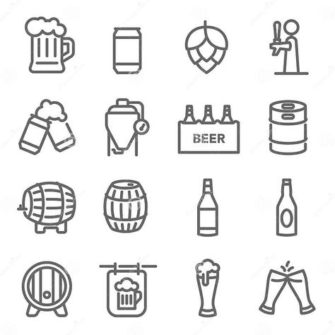 Beer Line Icon Set. Contains Such Icons As Craft Beer, Tank, Hops and More. Expanded Stroke Stock Vector - Illustration of expanded, brew: 140908813 Beer Doodle, Hop Tattoo, Beer Drawing, Beer Tattoos, Tank Drawing, Korea Flag, Beer Illustration, Beer Icon, Sketchbook Challenge