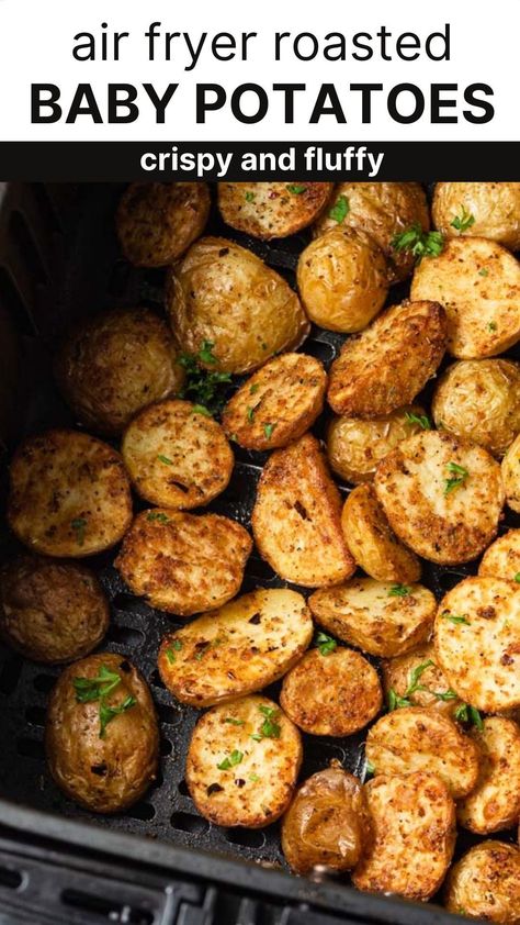 Crispy roasted Air fryer baby potatoes make a fantastic side dish your whole family will love. These bite-sized mini potatoes are easy to make and ready in 15 minutes! Yukon Potato Recipes, Potato Medley Recipe, Roasted Small Potatoes, Golden Potato Recipes, Small Potatoes Recipe, Air Fryer Baby Potatoes, Roasted Mini Potatoes, Gold Potato Recipes, Baby Potato Recipes