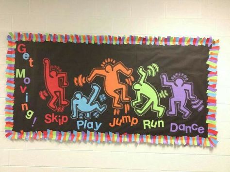 graphic art Bulletin Board Ideas | Keith Harring Bulletin Board Dance Room Decoration Ideas In School, Gymnastics Bulletin Board Ideas, Dance Board Decoration, Exercise Bulletin Board Ideas, Dance Bulletin Board Ideas, Dance Bulletin Board, Art Bulletin Board Ideas, Bulletin Boards School, Cda Portfolio