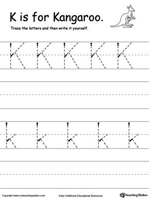 Tracing And Writing The Letter K: Help your child practice writing the uppercase and lowercase letters of the alphabet. Handwriting Worksheets For Kindergarten, Word Tracing, Handwriting Sheets, Letter Worksheets For Preschool, Printable Alphabet Worksheets, The Letter K, Handwriting Practice Worksheets, Writing Practice Worksheets, Literacy Worksheets