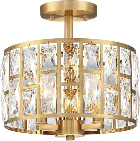 MEXO Farmhouse Crystal Round Semi Flush Mount Modern Close to Ceiling Light Fixture, Cylinder Drum Shade Ceiling Lights 3LT Ceiling Lamp for Kitchen Island Dinning Room Bedroom, Hallway Black Finish - - Amazon.com Farmhouse Crystal Chandelier, Entryway Light Fixtures, Gold Light Fixture, Lamps For Kitchen, Chrome Pendant Lighting, Large Pendant Lighting, Crystal Chandelier Lighting, Crystal Ceiling Light, Crystal Pendant Lighting