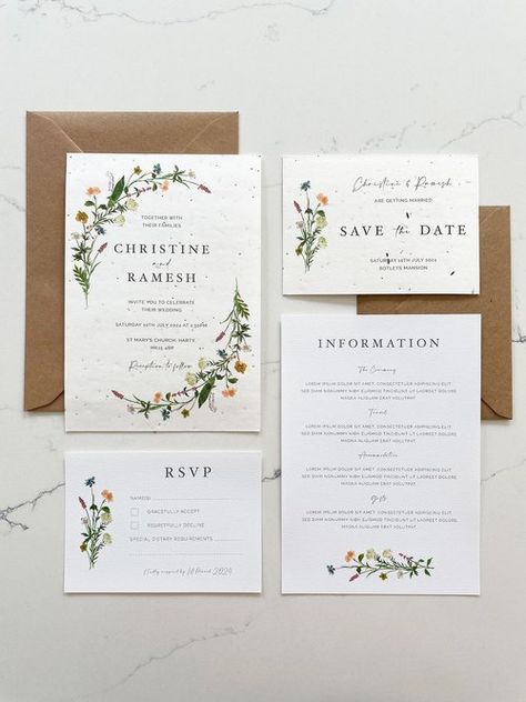 Eco Wedding Invitations, Eco Friendly Wedding Invitations, Poppy Wedding, Paper Wedding Invitations, Personalized Place Cards, Suite Design, Plantable Paper, Plantable Seed Paper, Wedding Invitation Samples