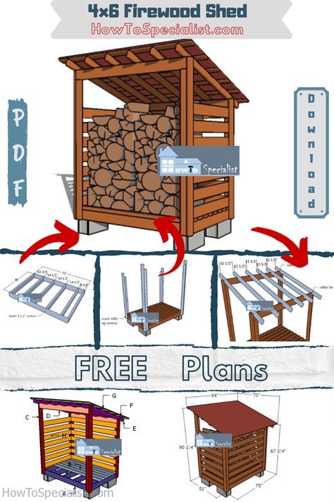 4×6 Firewood Shed Plans – PDF Download | MyOutdoorPlans Diy Wooden Shed Outdoor Storage, Small Firewood Shed, Pallet Firewood Storage, Firewood Shed Plans, Building A Wood Shed, Firewood Storage Outdoor, Easy Shed, Shed Building, Wood Shed Plans