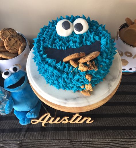 Cookie Monster Birthday Cake, Cookie Monster Cakes, Birthday Cake Mini, Monster Birthday Cake, Tiki Cake, Monster Birthday Cakes, Monster First Birthday, Cookie Monster Cake, Baby Boy Birthday Cake