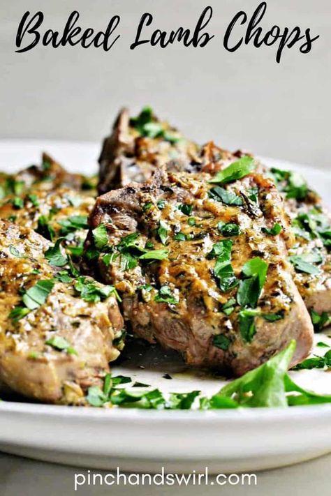 Baked Lamb Chops Baked Lamb Chops, Roasted Lamb Chops, Easy Dinner Party Recipes, Lamb Loin Chops, Night Dinner Recipes, Roasted Lamb, Lamb Loin, Whole30 Dinner Recipes, Lamb Chop Recipes