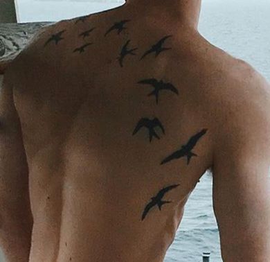 Bird Tattoo Back, Bird Tattoo Men, Feather With Birds Tattoo, Little Bird Tattoos, Vogel Tattoo, Gallery Tattoo, Flying Bird Tattoo, Tattoo Bird, Simple Tattoos For Guys