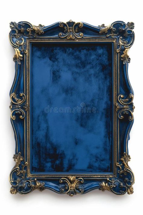 A blue framed picture with gold trim stock photo Royal Frame Design, Blue Photo Frame, Royal Frame, Antique Photo Frames, Knight Shield, Hunting Room, Classic Desk, Antique Picture Frames, Classical Design