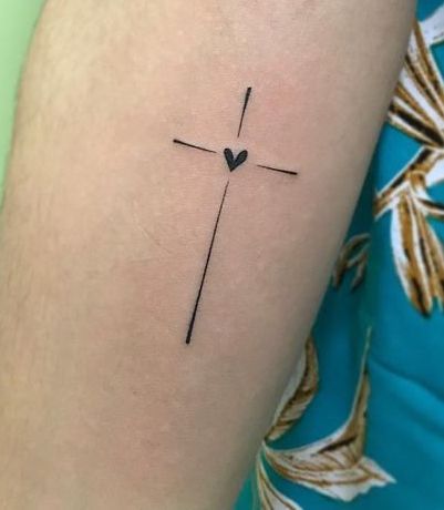 Cross On Forearm Tattoo Women, Cross Tiny Tattoo, Cross With Initials Tattoo, Small Faith Tattoos For Women Simple, Cross Tattoos For Women On Chest, Delicate Cross Tattoo For Women, Simple Religious Tattoos, Cross Tattoos For Women On Wrist, Small Tattoos Cross