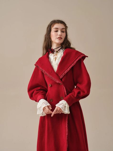 Winter Coat Elegant, Fit And Flare Coat, Victorian Coat, Coat Elegant, Hooded Wool Coat, Elegant Coats, Red Maxi, Maxi Coat, Red Coat