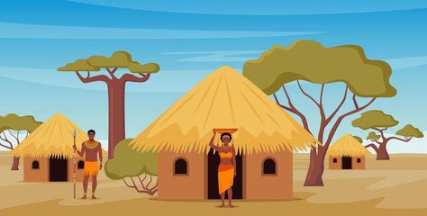 Ancient African People Composition 3500678 Vector Art at Vecteezy Afro Character, House In Village, People Composition, African Landscape, Hut House, African People, Tree Saw, Cityscape Photos, Logo Banners