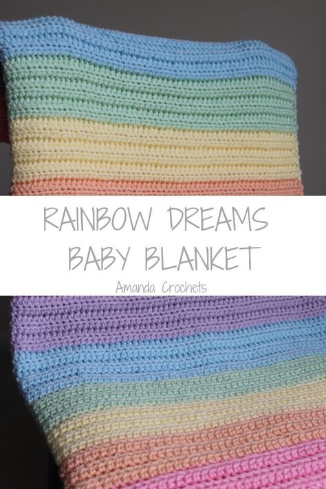 Rainbow Crochet Blanket Pattern, Pastel Blanket, Amanda Crochets, Crochet Blanket Rainbow, Baby Blanket Yarn, Crochet Star Stitch, Bernat Baby Blanket Yarn, Striped Crochet Blanket, Bernat Baby Blanket