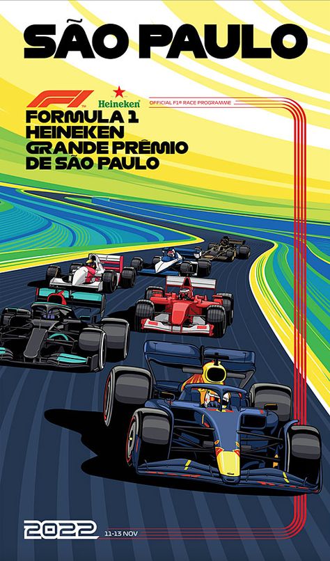 Brazil Grand Prix, Car Nails, F1 Poster Design, Car Necklace, F1 Artwork, Mexico Grand Prix, Car Night, Brazilian Grand Prix, Grand Prix Posters