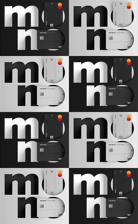 Black and white monobank cards: credit card and debit card. VISA and Mastercard. Credit Card Design Ideas Creative, Credit Card Graphic Design, Credit Card Photography, Mastercard Ads, Mastercard Design, Debit Card Design, Credit Card Design, Card Photography, 2d Design