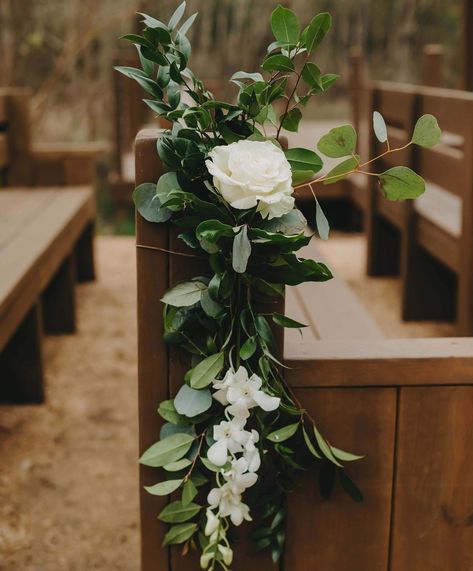 Pew Flowers Wedding Church, Church Pew Wedding Decorations, Church Pew Flowers, Church Pew Wedding, Love Is In Full Bloom, Wedding Church Aisle, Magnolia Texas, Weddings 2024, Ceremony Decorations Outdoor