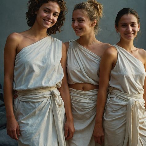 It's almost a cliché by now, but we still love the "toga party" motto. Greek Toga Woman, Toga Party Outfit, Greek Skirt, Toga Outfit, Party Motto, Greek Toga, Egypt Goddess, Roman Toga, Goddess Party