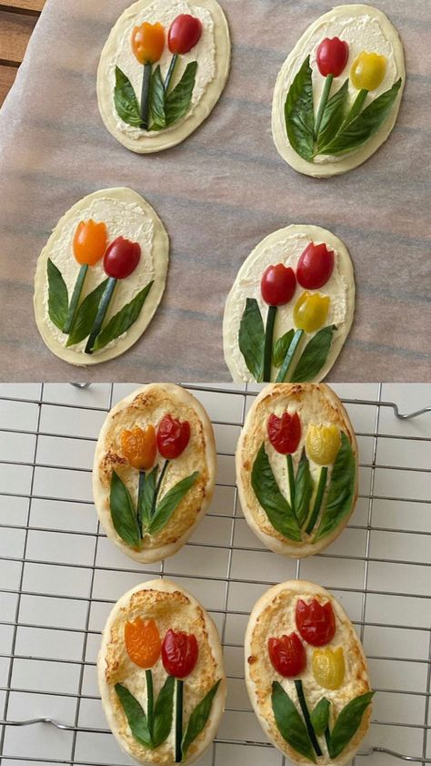 Decorated Focaccia, Flower Bread, Blogger Aesthetic, Aesthetic Breakfast, Decorações Com Comidas, Culinary Art, Easy Food Art, Mini Pizza, Cooking Food