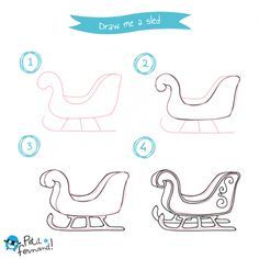 Sled drawing tutorial Sled Drawing, Christmas Sketching, Draw And Colour, Easy Christmas Drawings, Xmas Drawing, Christmas Drawings, Time Drawing, Christmas Doodles, Drawing Tutorial Easy