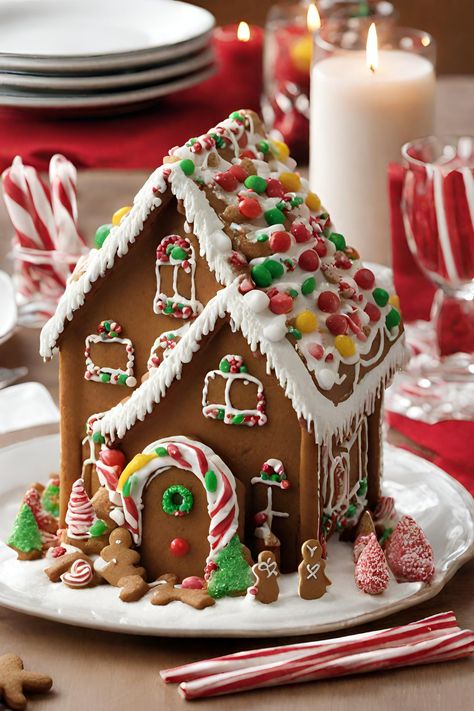 Gingerbread House DIY Centerpiece Gingerbread House Centerpiece Ideas, Diy Christmas Centerpiece Ideas, Gingerbread House Diy, Centerpiece For Christmas, Diy Christmas Centerpiece, Christmas Centerpiece Ideas, Wine Cork Christmas Tree, Cookies Royal Icing, Cork Christmas Trees