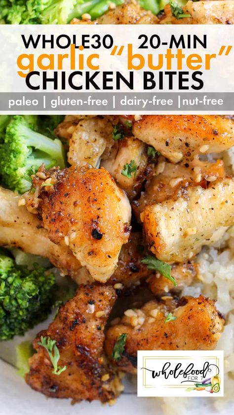 Whole30 Garlic Butter Chicken - Paleo, gluten-free, dairy-free, nut-free, egg-free, Keto. 20 min! Easy Meals No Dairy, Whole Foods Chicken Recipes, Whole 30 Easy Meals, Whole 30 Meals Easy, Whole 30 Quick Meals, Quick And Easy Whole 30 Recipes, Whole 30 Asian Recipes, Whole 30 Easy Dinner, Anti Inflammation Chicken Recipes