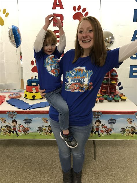 Matching shirts! Paw Patrol Birthday Outfit, Paw Patrol Birthday Theme, Patrol Party, Paw Patrol Party, Paw Patrol Birthday, Mom Outfits, Matching Shirts, 4th Birthday, Bday Party