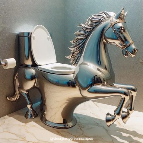 Gallop into Style: Horse-Shaped Toilet for Equestrian-Inspired Bathrooms Horse Themed Bathroom Ideas, Themed Bathroom Ideas, Unusual Toilets, Toilet Designs, Cool Toilets, Horse Room, Bathroom Design Styles, Luxury Toilet, Toilet Art