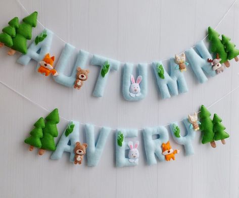 Woodland Banner, Woodland Garland, Hedge Hogs, Baby Name Banners, Ocean Nursery Decor, Name Garland, Woodland Ornaments, Felt Name Banner, Name Bunting