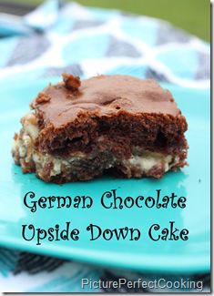 German Chocolate Upside Down Cake Upside Down German Chocolate Cake Recipe, German Chocolate Upside Down Cake, Chocolate Upside Down Cake, Incredible Desserts, Blondie Dessert, Kentucky Food, German Chocolate Brownies, German Chocolate Cake Recipe, Sugary Treats