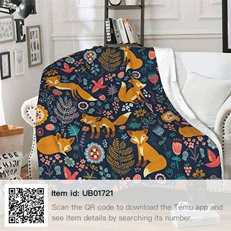 Fox In Forest, Fox Blanket, Floral Blanket, Sofa Throw Blanket, Fox Pattern, Sherpa Throw Blankets, Couch Chair, Reading In Bed, Sofa Blanket