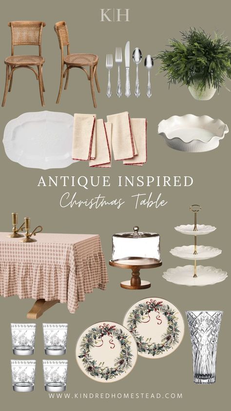 Antique inspired Christmas table finds for timeless yet collected table settings and tablescapes European Tablescape, Traditional Christmas Table Settings, Victorian Christmas Table, Table Scapes Everyday, Victorian Table Setting, Everyday Tablescapes, Traditional Christmas Table, Antique Table Setting, Vintage Christmas Table