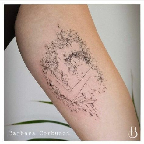 Floral Mother Tattoo, Mother Of A Son Tattoos, Mom Tattoos Sleeve, Fine Line Motherhood Tattoo, Mum And Baby Tattoo, Mother Baby Tattoo, Mum Tattoo Ideas, Mom And Baby Tattoo, Motherhood Tattoos Unique