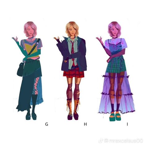 Gwen Stacy Character Design, Gwen Stacey Inspired Outfits, Spider Gwen Outfit Ideas, Spider Gwen Concept Art, Spiderverse Inspired Outfits, Spider Gwen Inspired Outfit, Gwen Stacy Concept Art, Spider Gwen Outfit, Spiderverse Outfit