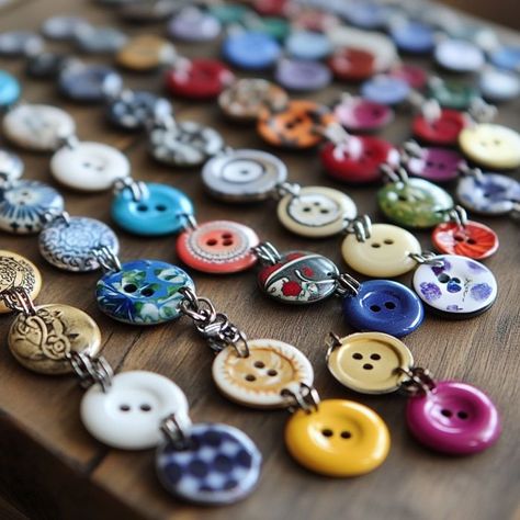 Lady collected mismatched buttons. Instead of tossing them, she came up with these 10 brilliant ideas Vintage Button Ornaments, Ideas For Buttons Craft Projects, Vintage Button Display Ideas, Decorative Buttons On Clothes, Jewelry Made With Buttons, Button Projects Ideas, Button Art Projects Free Pattern, Buttons Crafts Ideas, Recycled Jewelry Upcycling