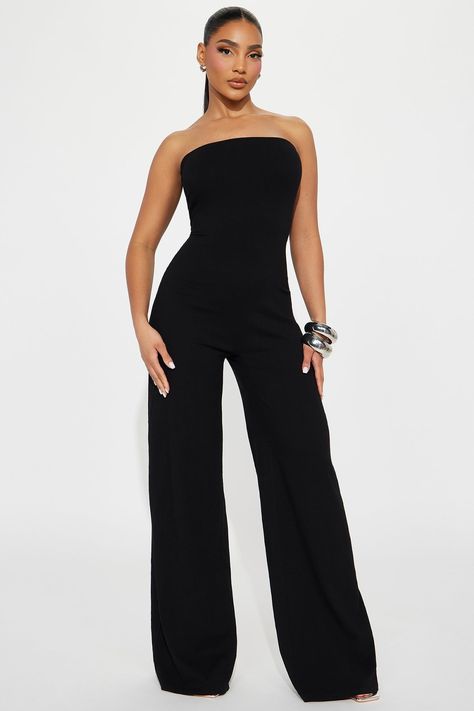 Black Strapless Jumpsuit Outfit, Long Jumpsuit Outfit, Strapless Jumpsuit Outfit, Black Linen Jumpsuit, Black Jumpsuit Outfit, Black Strapless Jumpsuit, Brunch Fashion, Luxe Clothing, Professional Outfits Women