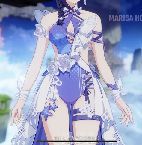 Bathing Suit Character Design, Swimsuit Design Ideas, Honkai Impact Outfits, Honkai Outfits, Raiden Mei Herrscher Of Origin, Herrscher Of Origin, Leotard Outfit, Raiden Mei, Steampunk Skirt