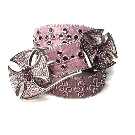 BB SIMON BELTS ITALIAN LEATHER MADE WITH AUTHENTIC SWAROVSKI CRYSTALS HANDMADE IN THE USA Our store has been carrying b.b. Simon belts for over 20 years to date and is the largest authorized retailer. If your belt is not in stock please allow 4-8 weeks for custom orders. Free 2 day shipping on all in-stock belts. Please pay attention to the shipping profile purchased. If we do not have your size we will automatically custom order your size on the belt and send a follow-up email to confirm your s Bb Simon Belts, Car Jewelry, Y2k Belt, Cowgirl Belts, Bling Belts, Y2k Accessories, Crystal Belt, Y2k Pink, Leather Cross