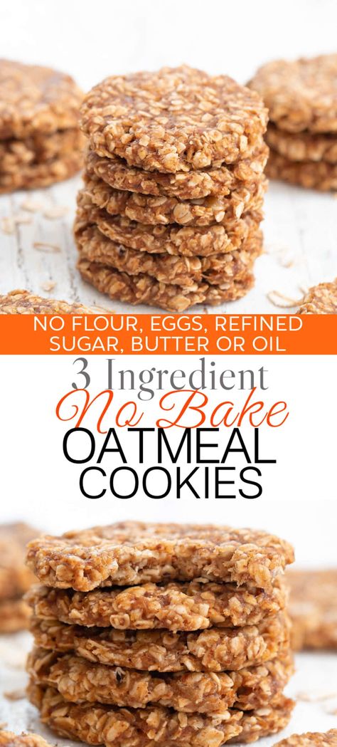 Healthy no bake oatmeal cookies that don't require any baking or cooking. These cookies are soft and chewy and just 3 ingredients. 3 Ingredient Cookies No Bake, 3 Ingredient Cookies Recipes, Oats Cookies Recipe 3 Ingredients, Oatmeal Cookies Easy 2 Ingredients, Recipes With Unsweetened Coconut Flakes, No Bake Healthy Cookies, No Bake Cookies Healthy, Keto Oatmeal Cookies, Bravenly Global