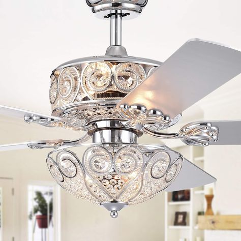 Ceiling Fans | Find Great Ceiling Fans & Accessories Deals Shopping at Overstock Ceiling Fan Makeover, Crystal Ceiling Fan, Fan Chandelier, White Ceiling Fan, Chandelier Fan, Chrome Chandeliers, White Ceiling, Beautiful Chandelier, Ceiling Fan With Remote