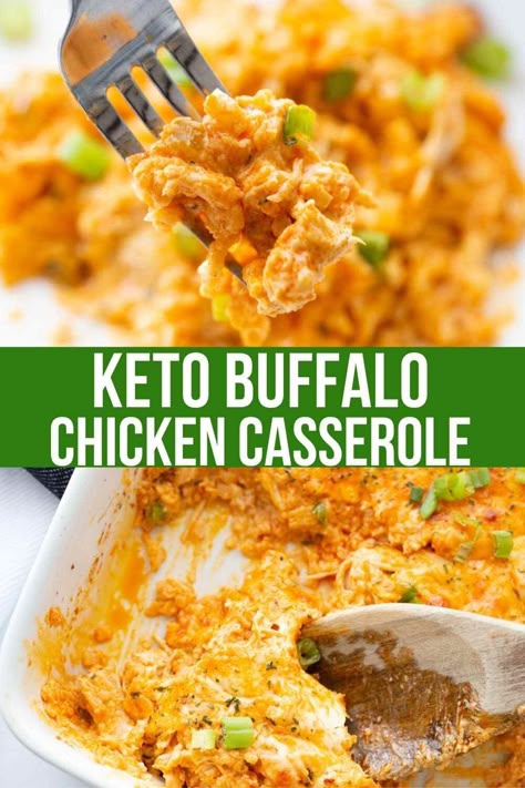 This creamy, cheese chicken bake with buffalo sauce is an easy keto dinner you'll love. Keto Buffalo Chicken Casserole, Low Carb Ranch Dressing, Savory Bakes, Kasey Trenum, Keto Buffalo Chicken, Make Shredded Chicken, Buffalo Chicken Casserole, Keto Casseroles, Keto Lasagna