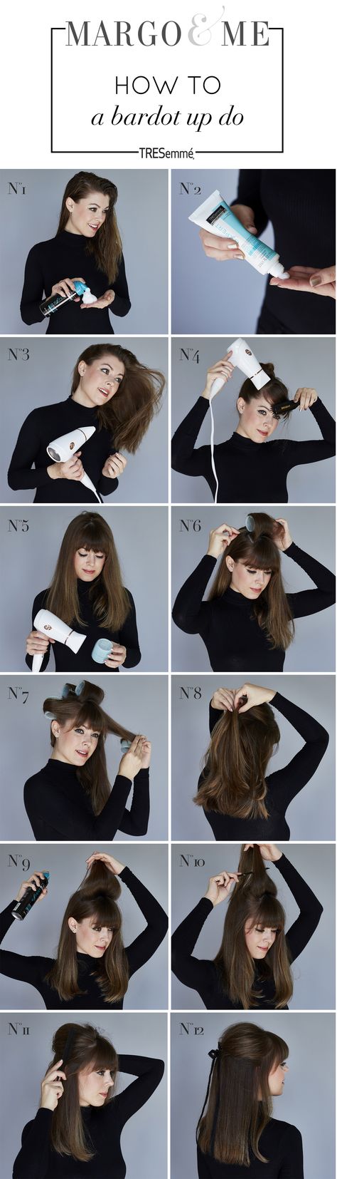 How to get Brigitte Bardot hair inspired by a half up half down up-do with TRESemme's Beauty-Full Volume Collection   http://margoandme.com/beauty-full-volume/ Brigitte Bardot Hair, Bardot Hair, Hair Extensions Tutorial, Vintage Hairstyles Tutorial, Hair Updos Tutorials, Hair Bun Tutorial, Vintage Wedding Hair, Fringe Hairstyles, Trendy Hair Color