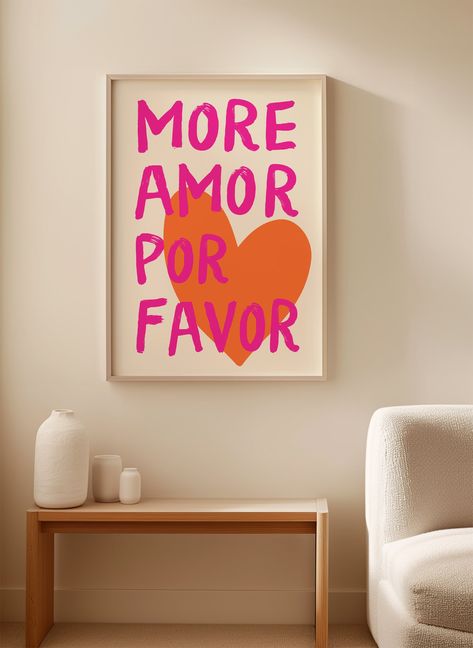 This on trend hand drawn More Amor Por Favor poster in orange and pink would make a statement piece for any modern interior. Printed on high quality matte art paper with archival inks. Colourful Gallery Wall, More Amor Por Favor, Trendy Typography, Frases Love, Colourful Wall Art, Wall Art Love, Love Poster, Art Mat, Typography Art Print