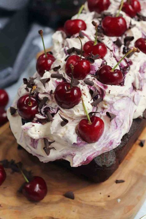 Black Forest Loaf Cake! - Jane's Patisserie Chocolate And Orange Tart, White Chocolate Shavings, Janes Patisserie, No Bake Lemon Cheesecake, Black Cake, Cake Mixture, Loaf Cake, Chocolate Shavings, Chocolate Cheesecake