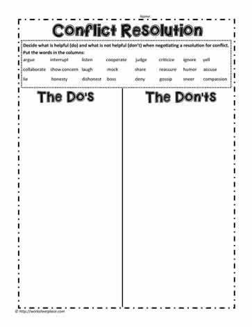 Do's and Don'ts of Conflict Resolution and many other teaching freebies for conflict resolution. Resolving Conflict Activities For Kids, Conflict Management Activities, Sibling Conflict Resolution Activities, Conflict Resolution Activities For Kids, Conflict Resolution Activities For Teens, Conflict Resolution For Adults, Conflict Resolution For Kids, Conflict Resolution Games, Resolutions For Kids