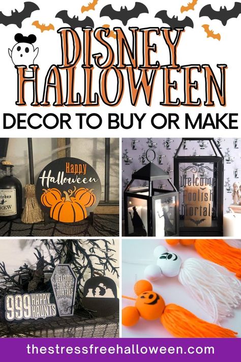 Spooktacular Disney Halloween Decorations for Your Home - The Stress-Free Halloween Disneyland Halloween Decorations, Halloween Disney Decorations Diy, Disney Halloween Decorations Outdoor Diy, Halloween Mickey Mouse Decorations, Disney Inspired Halloween Decor, Disney Window Decoration Ideas Halloween, Diy Disney Fall Decor, Disney Fall Crafts, Fall Disney Decor