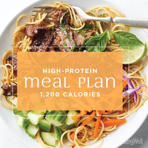 High-protein foods combine with other healthy ingredients to create a weekly meal plan for weight loss that will actually keep you feeling full and satisfied all day long. High Protein Meal Plan, Protein Meal Plan, 200 Calorie Meals, Low Carb High Protein, Paleo Meal Plan, 1200 Calorie, Meal Prep Plans, Low Carb Meal, High Protein Low Calorie