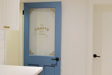 Craft Room Doors, Behr Blue, Craft Room Door, Townhouse Ideas, Room Door Decorations, Bay Door, Quilting Room, Cool Doors, Door Decals