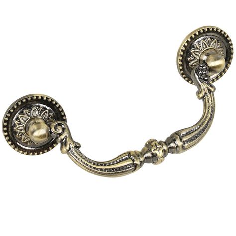 UtopiaAlley Medici 3 7/8" Center to Center Drop Handle | Wayfair Dresser Drawer Handles, Bathroom Furnishings, Old Cabinets, Kitchen Cabinet Knobs, Brass Pulls, Antique Brass Hardware, Brass Knobs, Cabinet Decor, Decorative Hardware