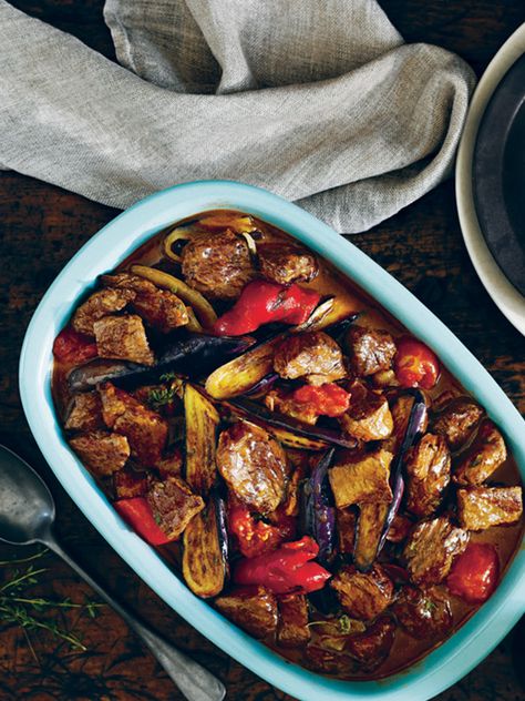 One-pot beef casserole with roasted eggplant and capsicum recipe | Australian Beef - Recipes, Cooking Tips and More Capsicum Recipe, Roasted Eggplant Slices, Slow Cooked Beef Cheeks, Capsicum Recipes, Italian Casserole, Avocado Salsa Recipe, Recipe Beef, Nachos Beef, Potted Beef